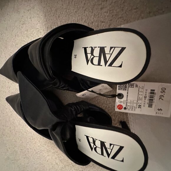 Zara Pointed Toe Leather Bow Mules – Black – Size 8 - Picture 4 of 5
